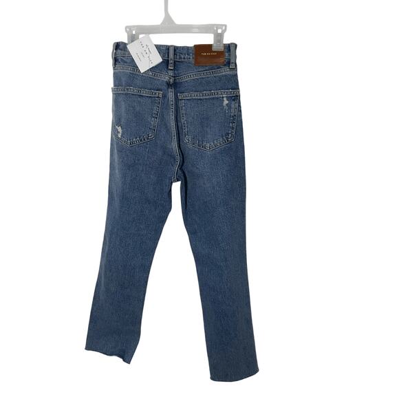 NWT Zara High Waisted Kick Crop Faux Distressed Jeans Casual Dark Wash Denim - Picture 6 of 6